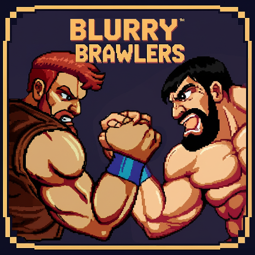 Blurry Brawlers cover — two pixel-art strongmen arm wrestling